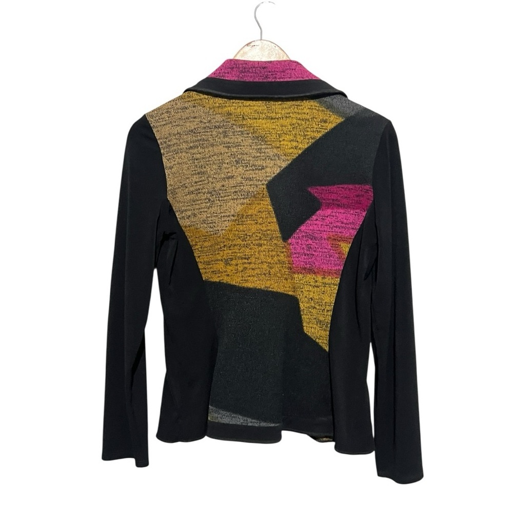 Bali Sweater Colorblock Abstract Print Blazer Jacket Black Multi Petite Small - Picture 2 of 5